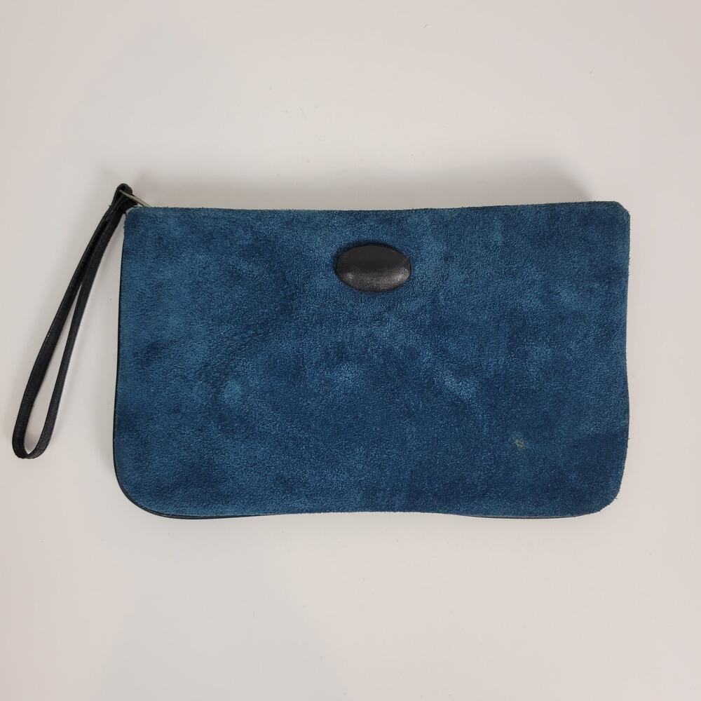 Shirl Miller Womens Clutch Bag 10" x 6" Blue Suede Zip Closure Made in USA NEW